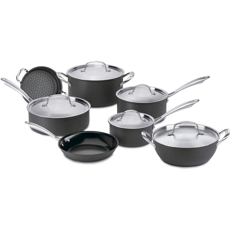Jogo De Panelas Cuisinart GG-12 Antiaderente Ceramica Greengourmet Eco Preto 12 Peças