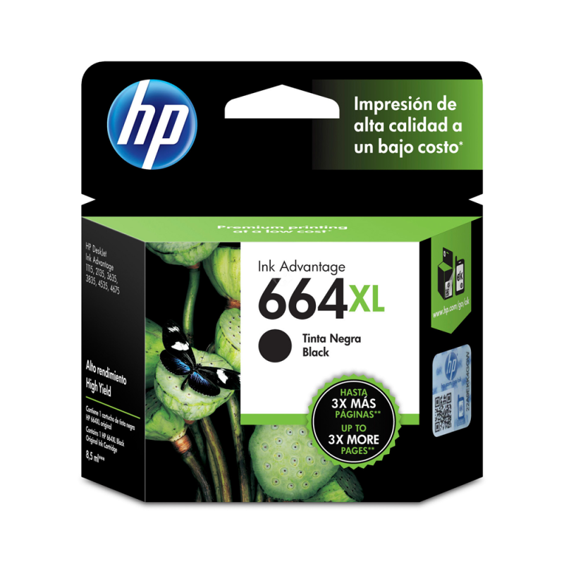 Cartucho HP 664XL 8.5ML Preto - F6V31AL Preto 8.5ML para DeskJet