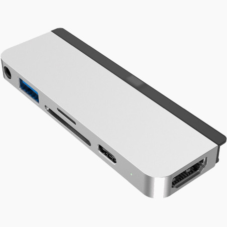 Hub USB-C Hyper HD319B 6 in 1 com HDMI/USB-C/USB 3.0/Mini Jack 3.5 mm/Slot para cartão SD e Micro SD - Prata