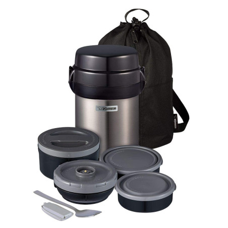 Pote Térmico Zojirushi SL-JBE14XA com 4 Potes Inox - Cinza