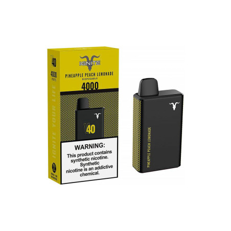 Vape Descartável Ignite V40 4000 Puffs Pineapple Peach Lemonade - 5% Nicotina Bateria Recarregável 400 mAh