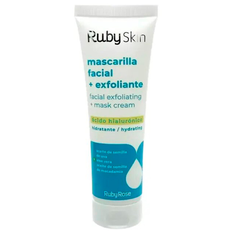 Máscara Facial + Esfoliante com Ácido Hialurônico Ruby Rose