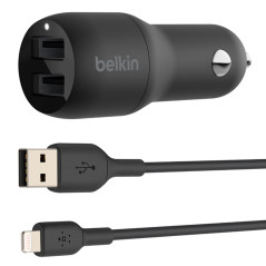 Carregador Veicular Duplo Belkin CCD001BT1MBK 24W USB-A...
