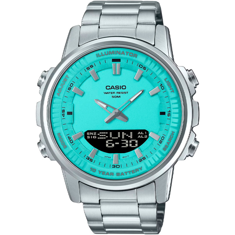 Relógio Masculino Casio AMW-880D-2A2VDF - Prata/Verde Aqua