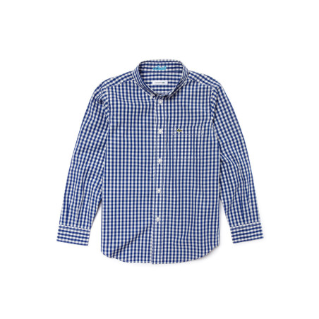 Camisa Lacoste Infantil Masculino CJ9707-FYL 12A  Xadrez Azul