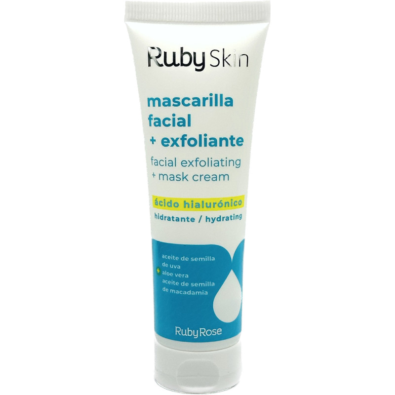 Kit Máscara Facial + Esfoliante com Ácido Hialurônico Ruby Rose HBF 505