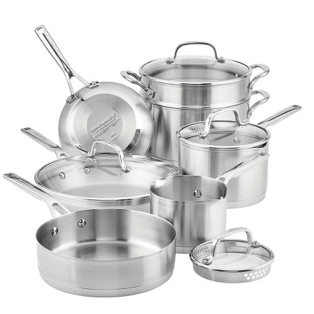 Jogo de Panelas KitchenAid 71001 Indução Base 3 Camadas Aço Inoxidável - 11 Peças