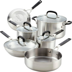 Jogo de Panelas KitchenAid 71017 Indução Aço Inoxidável Escovado - 10 Peças