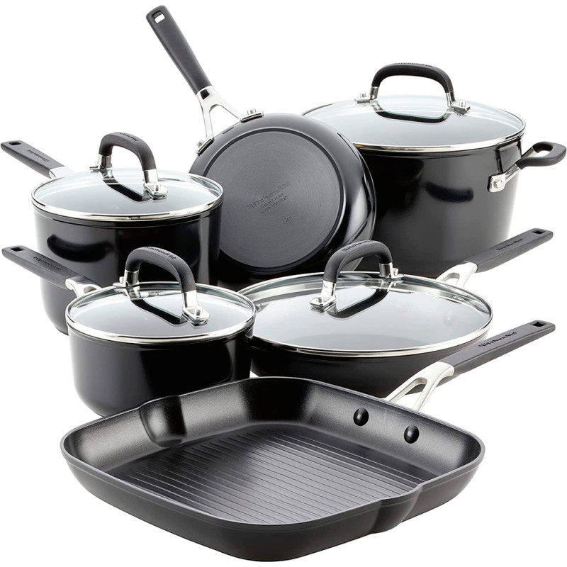 Jogo de Panelas KitchenAid 84800 Antiaderente Tripla Camada Preto Onix - 10 Peças