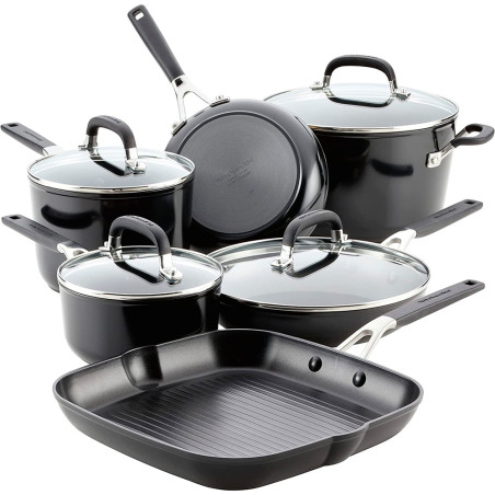 Jogo de Panelas KitchenAid 84800 Antiaderente Tripla Camada Preto Onix - 10 Peças