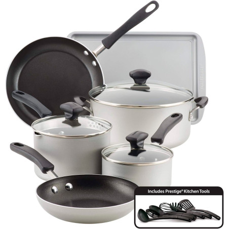 Jogo de Panelas Farberware 22304 Antiaderente Diamond Max Cinza Prata - 15 Peças