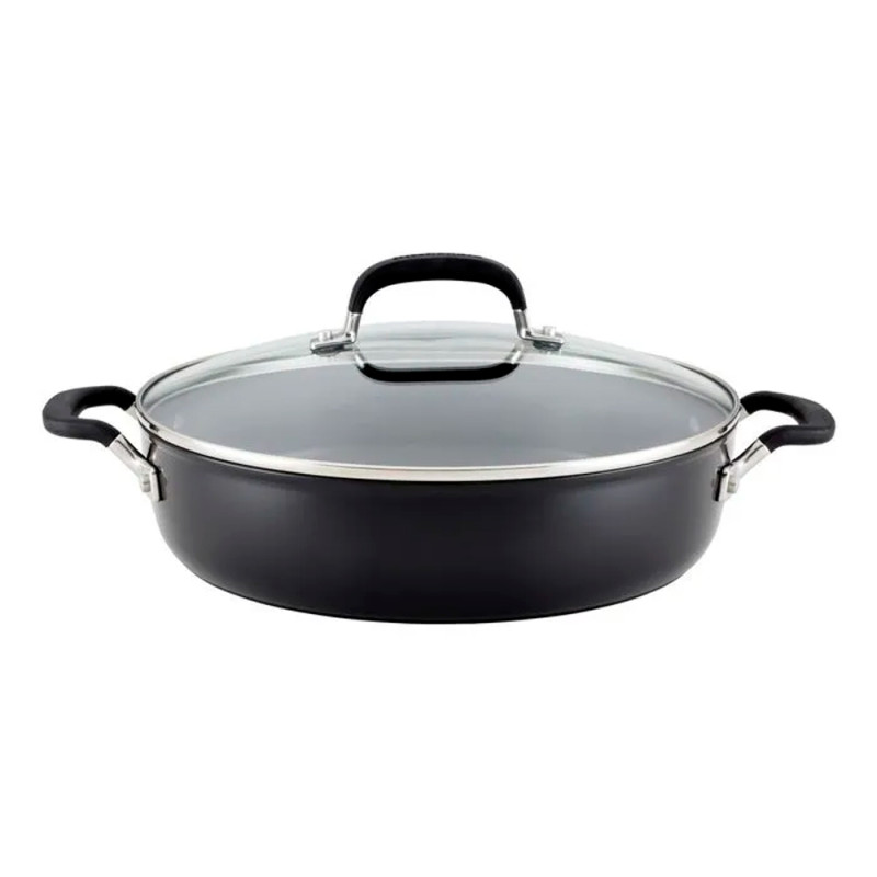 Frigideira KitchenAid 84810 Antiaderente Tripla Camada 4.7L Tampa Vidro 34CM Preto Onix