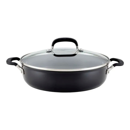 Frigideira KitchenAid 84810 Antiaderente Tripla Camada 4.7L Tampa Vidro 34CM Preto Onix