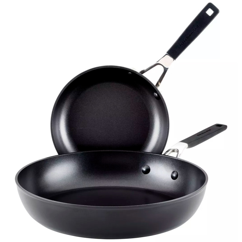 Kit de Frigideiras KitchenAid 84811 Antiaderente 21CM e 31CM Anodizadas Duras Preto Onix