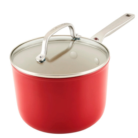 Caçarola KitchenAid 84848 Antiaderente Cerâmica Tampa de Vidro 31CM Vermelho Imperial