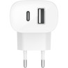 Carregador Duplo de Parede Belkin WCB007VFWH USB-C PD PPS USB-C 25W-USB A 12W - Branco