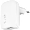 Carregador Duplo de Parede Belkin WCB007VFWH USB-C PD PPS USB-C 25W-USB A 12W - Branco