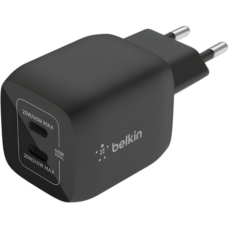 Carregador Duplo de Parede Belkin WCH011VFBK 45W USB-C GAN PPS 20/25W - Preto