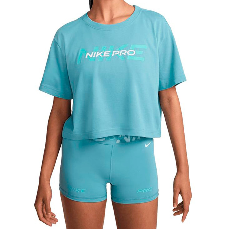 Camiseta Nike Feminino Pro Sleeve Cropped Denim M Turquesa - HF0762464