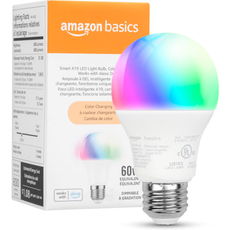 Amazon Basics Lâmpada Smart A19 LED 9W (Equiv. 60W) 120V Colorida