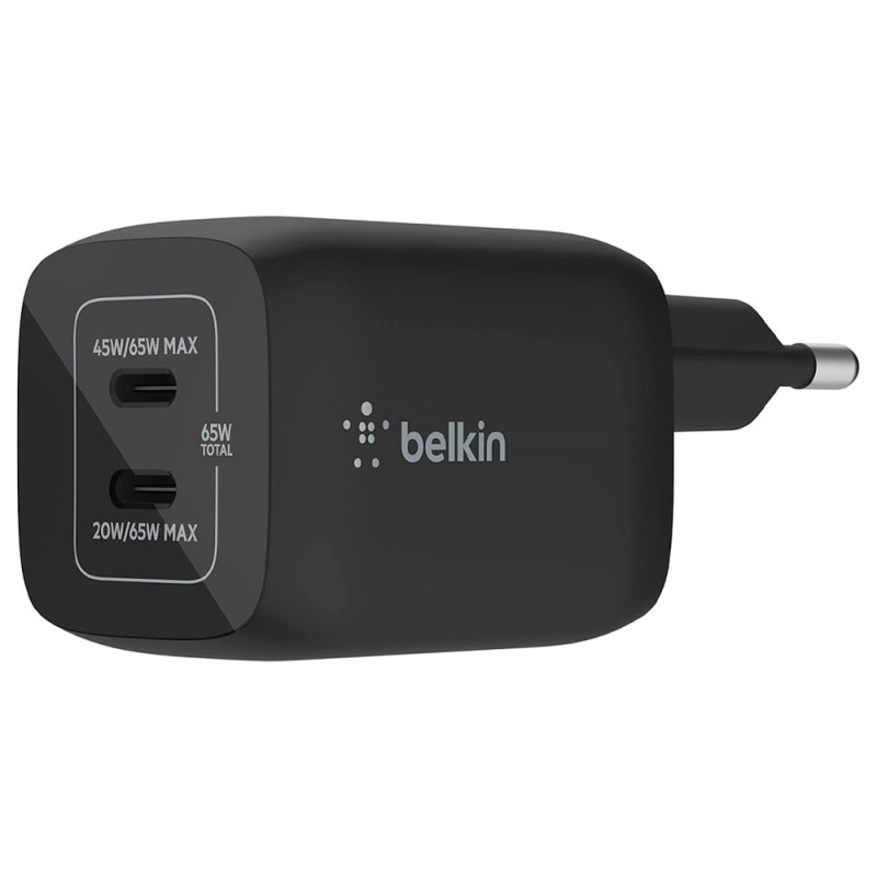 Carregador Duplo de Parede Belkin GAN PPS 65W 20/45W USB-C Preto - WCH013VFBK