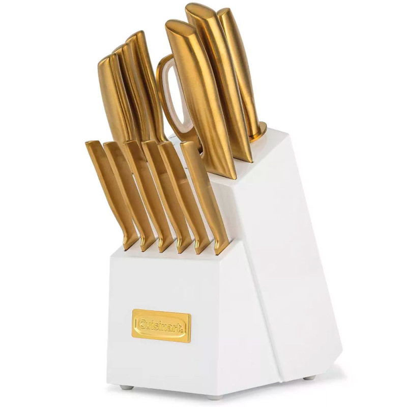 Jogo de Facas com Bloco Cuisinart A2046-15PVD Classic Acabam. PVD Dourado E Branco - 15 Peças