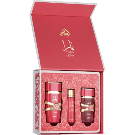 Kit Perfume Lattafa Yara Candy 100ML/12ML/Spray para Cabelo 50ML
