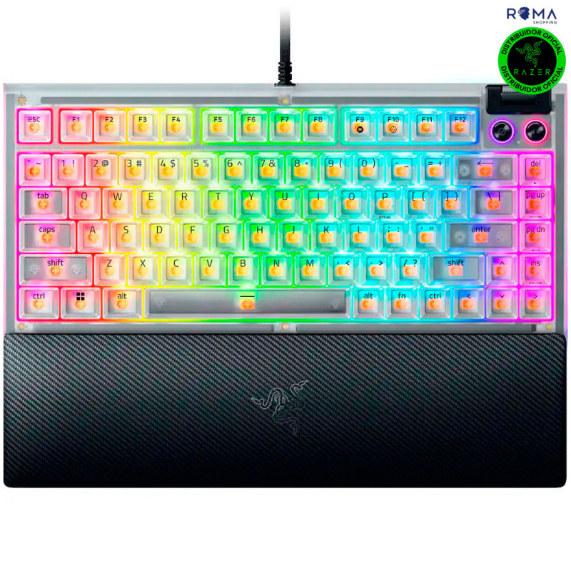 Teclado Gamer Mecânico Razer BlackWidow V4 75% Orange Switch RGB USB Inglês - Phantom White RZ03-05003600-R3U1