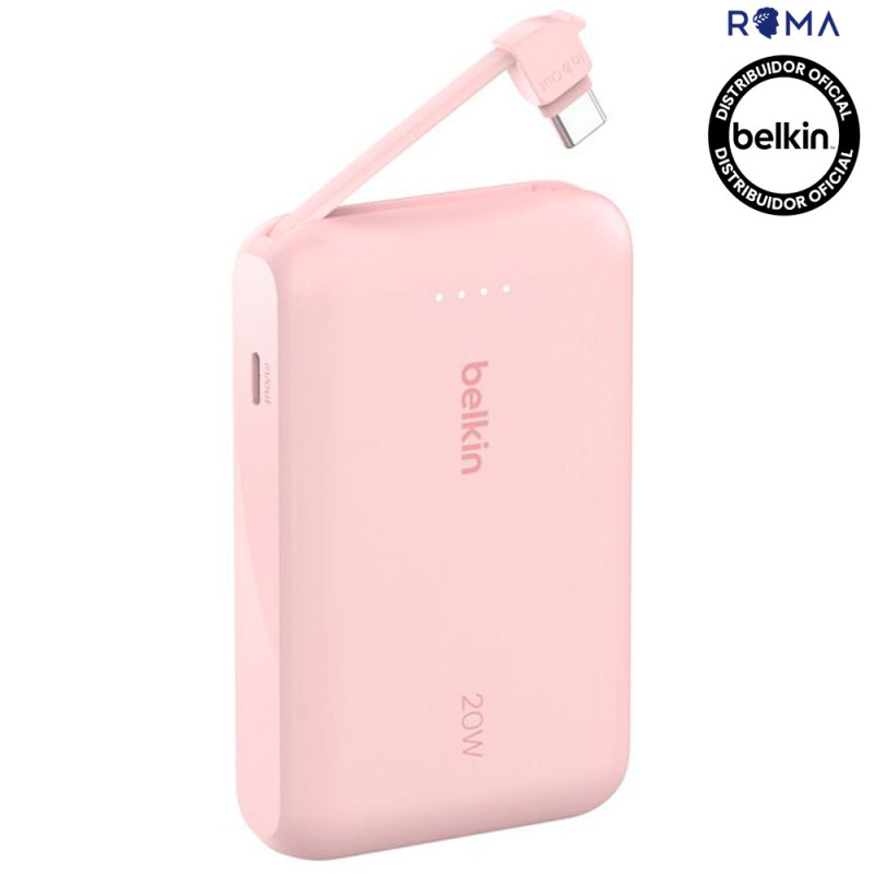 Carregador Portátil Belkin BoostCharge 10K com Cabo Integrado Rosa - BPB021FQPK