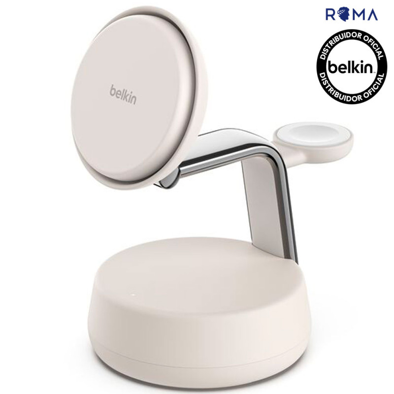 Carregador Wireless Belkin WIZ040KQSD 25W 3-IN-1 Magsafe Qi2 iPhone-Airpod-Watch Sand Branco