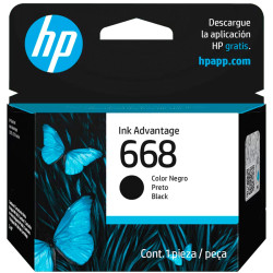 Cartucho HP 668 preto original de 3ML, oferece texto nítido