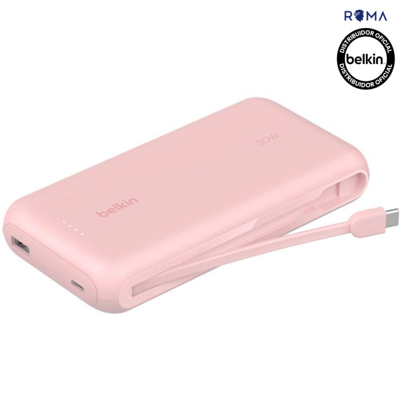 Carregador Portátil Belkin BoostCharge 20K com Cabo Integrado Rosa - BPB024FQPK