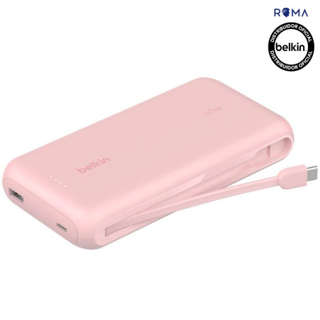 Carregador Portátil Belkin BoostCharge 20K com Cabo Integrado Rosa - BPB024FQPK