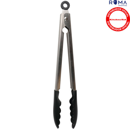 Pegador Pinça Multiuso KitchenAid 29 cm Inox Ponta Silicone Preto