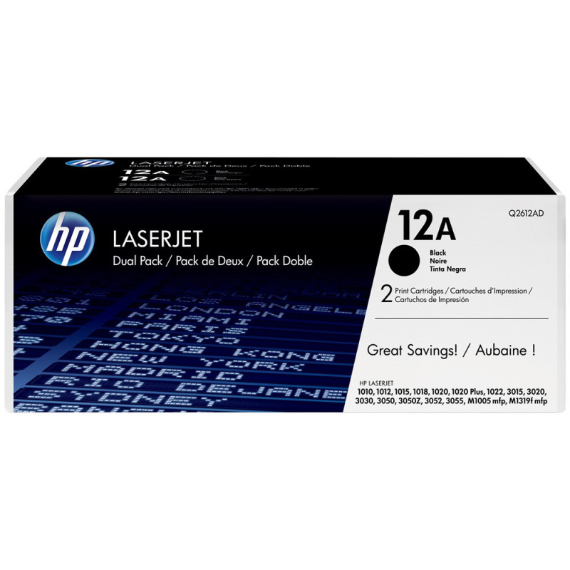 HP Toner 12A Black Twin Pack Q2612AD – 2000 Page Yield