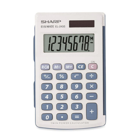 Calculadora Sharp EL-243SB 8 Digitos  Branco e Azul
