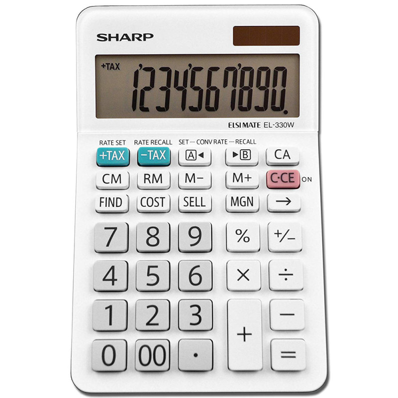 Calculadora Sharp EL-330WB 10 Dígitos - Pantalla Grande - Blanco