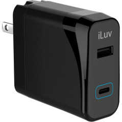 Carregador de Parede iLuv 30W PD 2 Portas USB/USB-C - Preto IAD530PDULBK