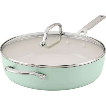 Frigideira KitchenAid 84824 Cerâmica Antiaderente Tampa de Vidro 31CM - Pistache